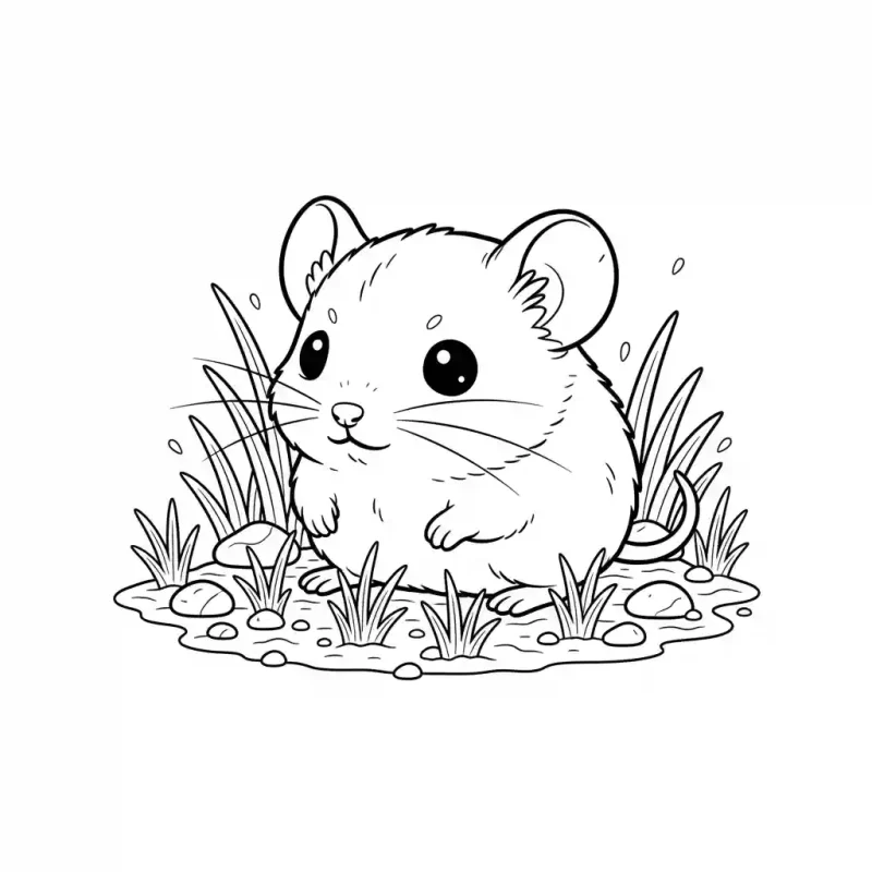 Vole Rodent Coloring Page - Printable B&W Outline Art Lulu Pages